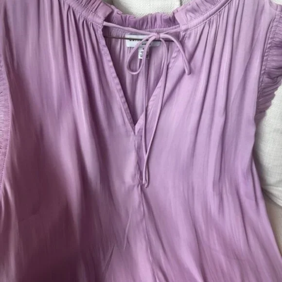 Current Air Ruffle Cap Sleeve Tie-Neck Blouse in Lavender, XS - Picture 2 of 6